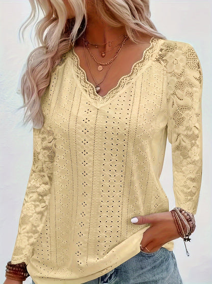 Rosetta | Lace-Sleeve Tie-Neck Top