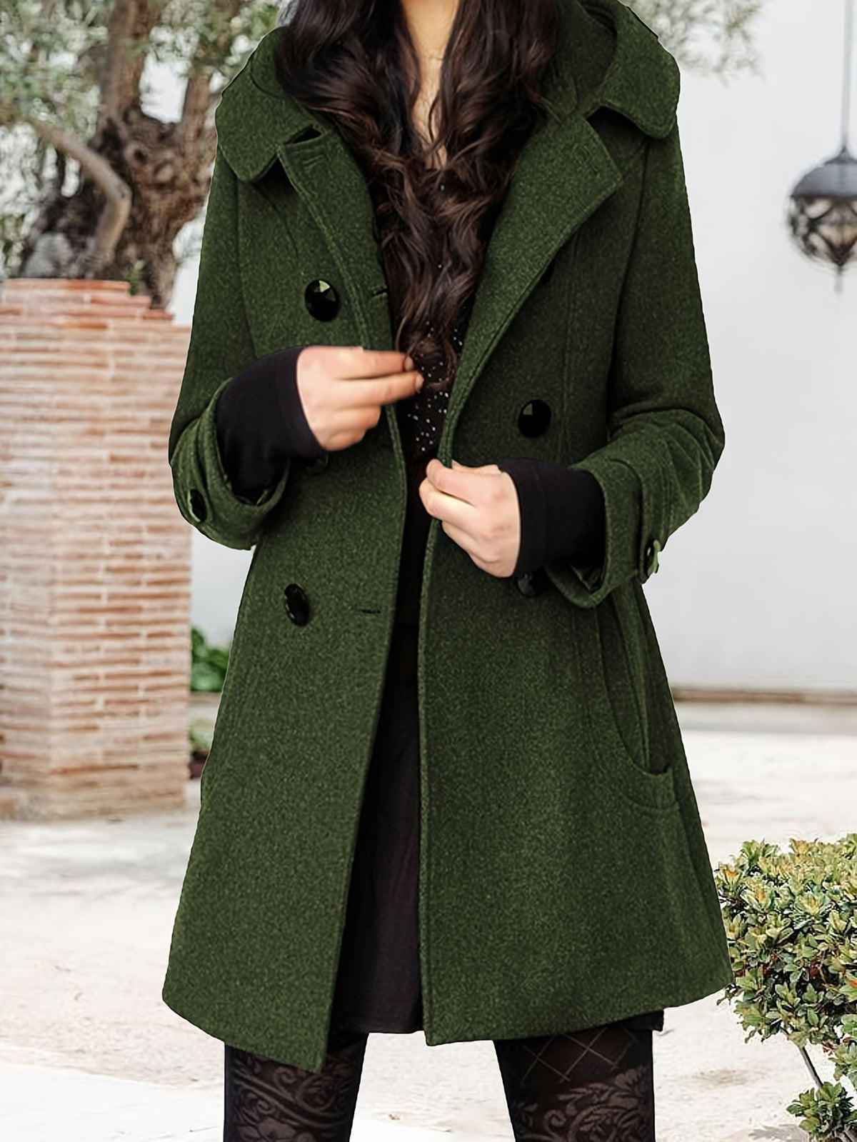 Georgina | Hooded Double-Breasted Mid-Length Coat