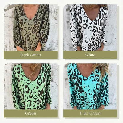Louise | Stylish Long V-Neck Leopard Dress