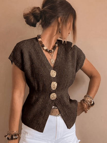 Heather | Button-Front Short-Sleeve Cardigan