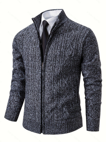 Edmund | Textured Stand-Collar Zip Cardigan
