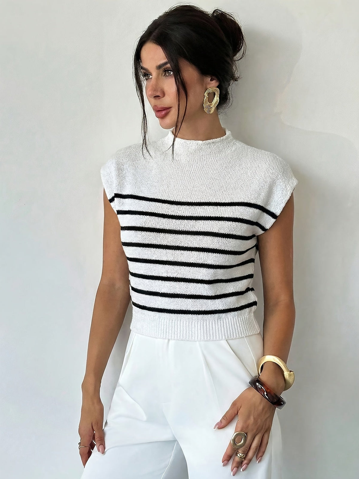 Tamsin | Mock Neck Cap-Sleeve Top