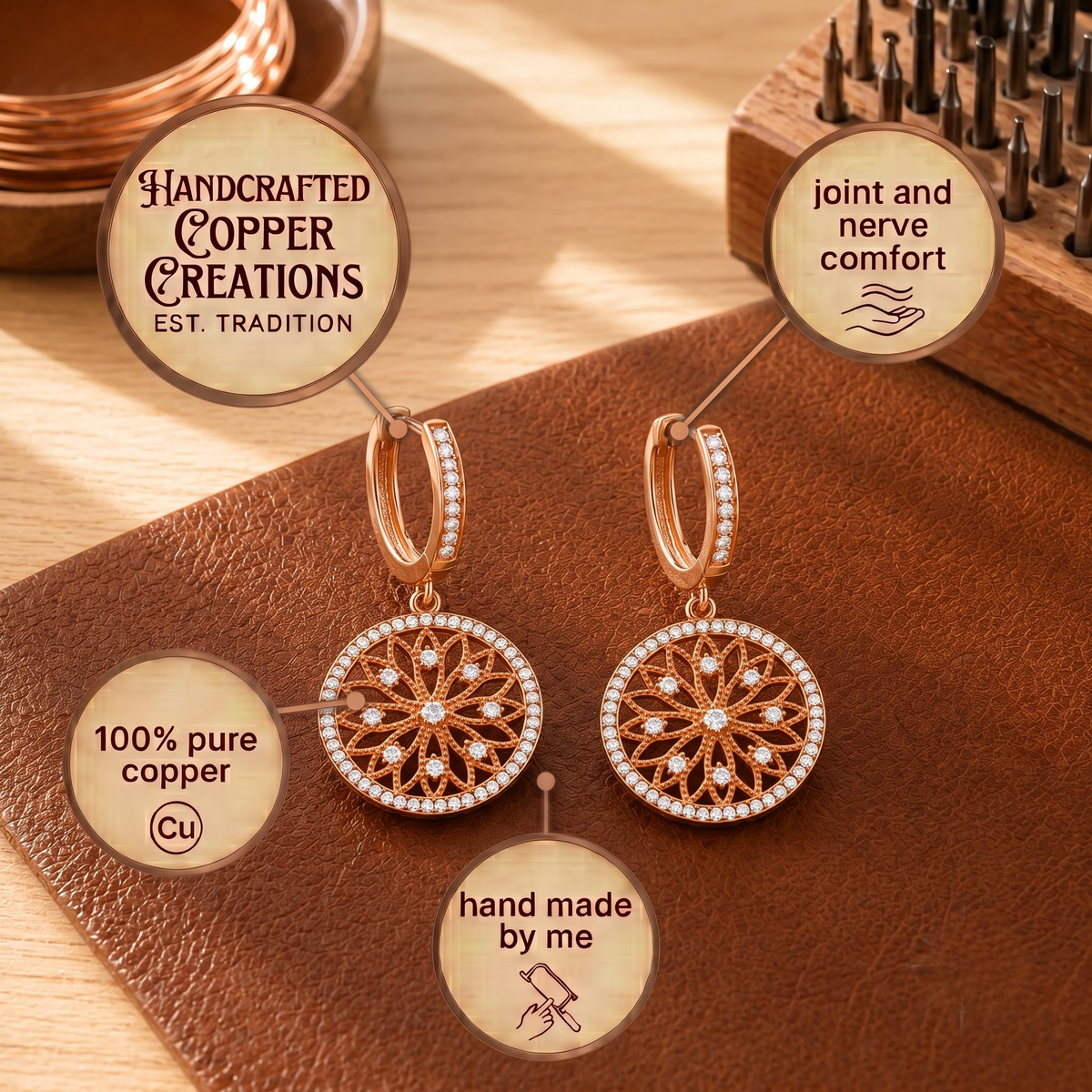 Ethal's Mandala Copper Earrings