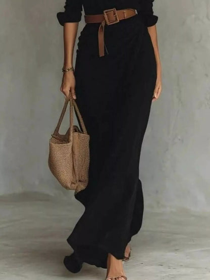 Verity | Elegant Belted Long Sleeve Maxi Dress