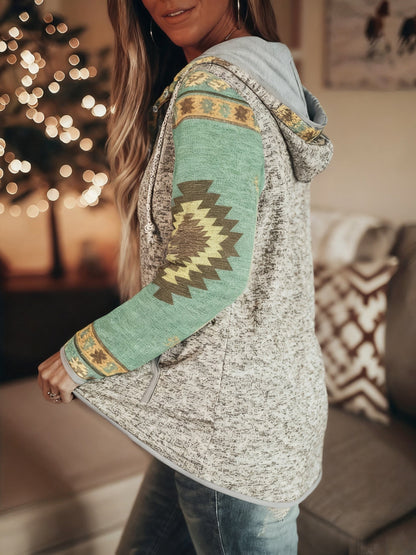 Serena | Western-Pattern Snap-Button Hoodie