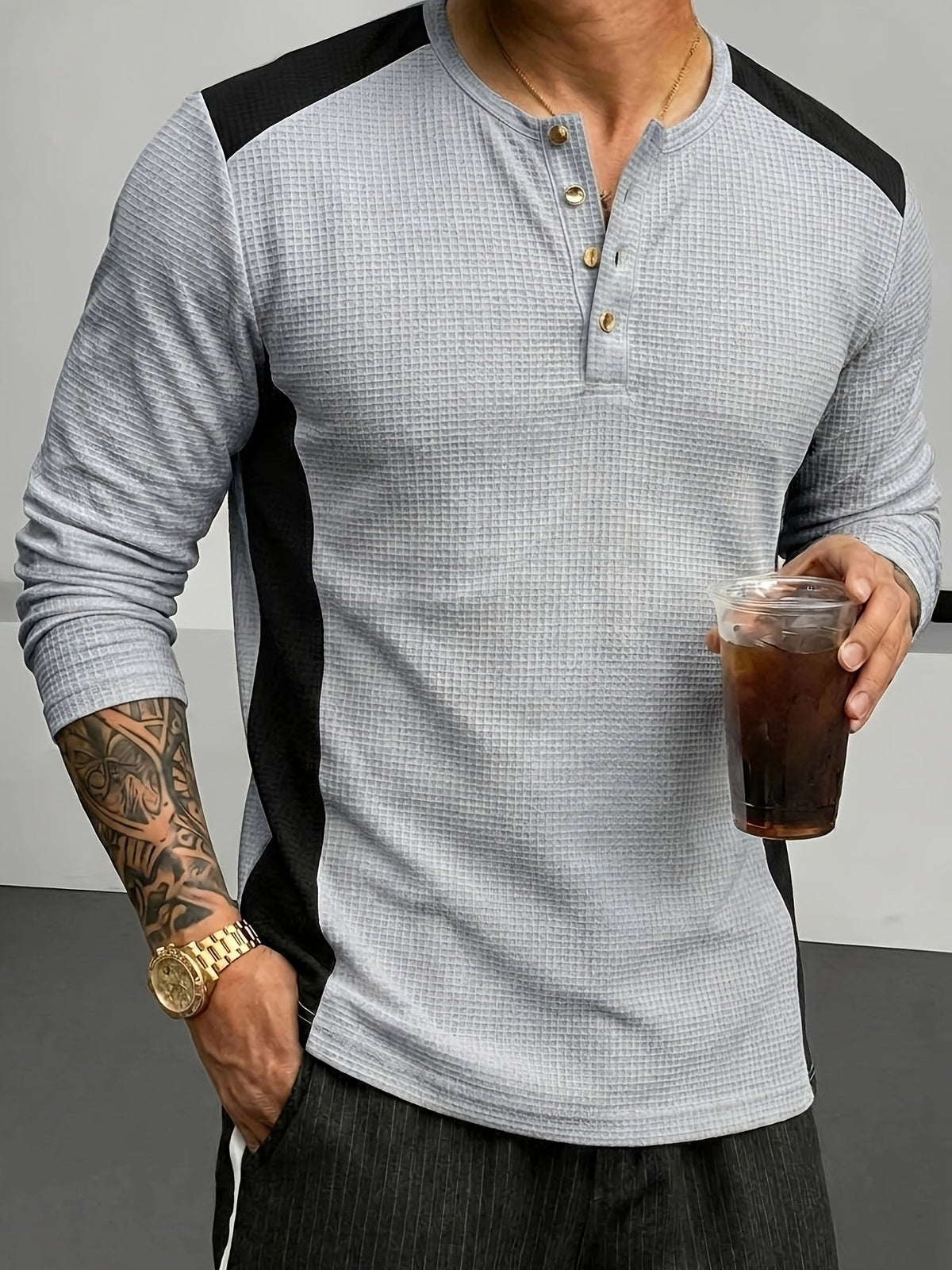 Sawyer | Textured Contrast Henley Shirt