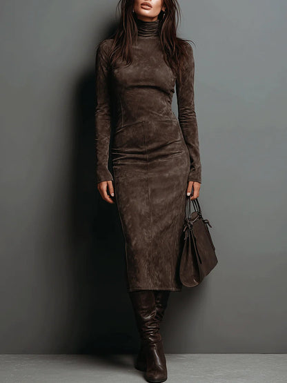 Maisie | Elegant Suede High Neck Dress