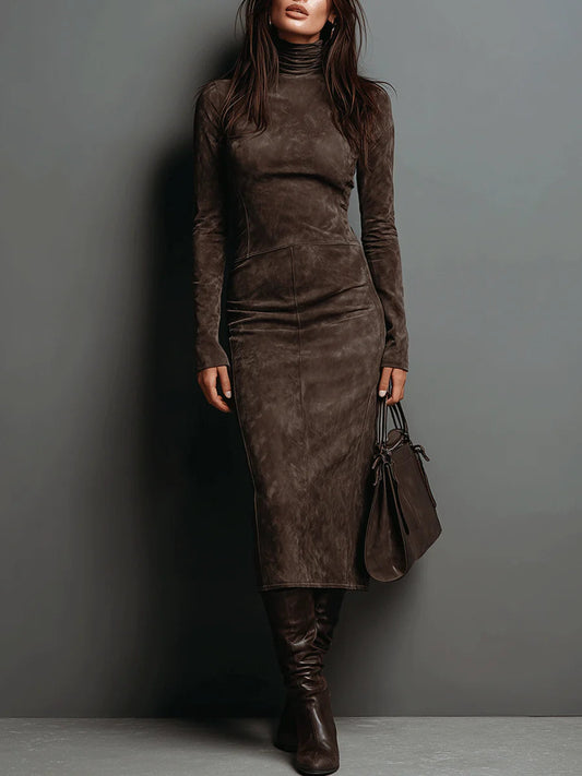 Maisie | Elegant Suede High Neck Dress