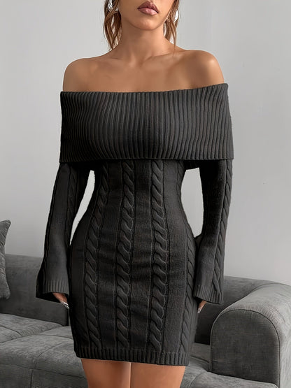 Gabrielle | Off-Shoulder Cable-Knit Dress