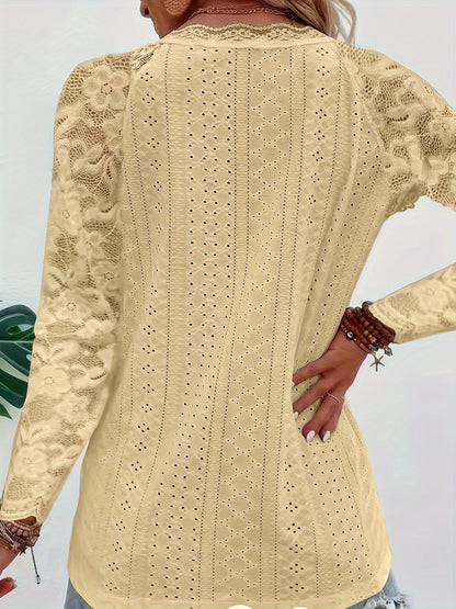 Rosetta | Lace-Sleeve Tie-Neck Top