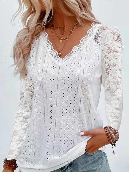Rosetta | Lace-Sleeve Tie-Neck Top