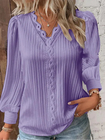 Rowena | Lace-Trimmed V-Neck Blouse