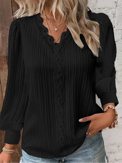 Rowena | Lace-Trimmed V-Neck Blouse