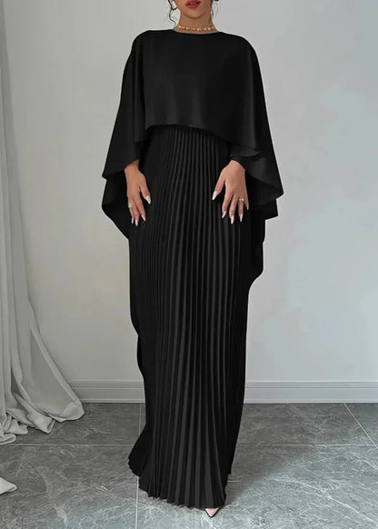 Makayla | Stylish Pleated Cape Maxi Dress