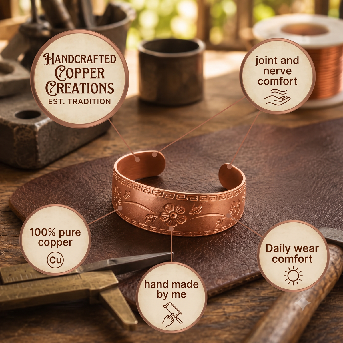 Ethal's Fret Copper Bracelet
