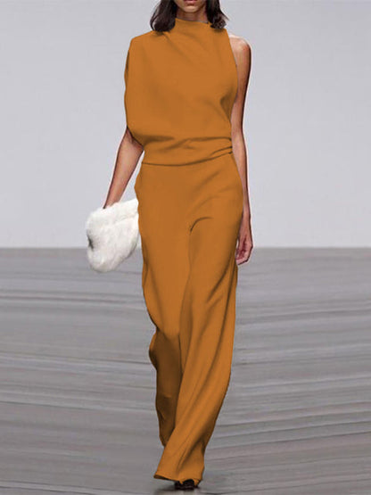 Arielle | Elegant Sleeveless Draped Wide-Leg Jumpsuit