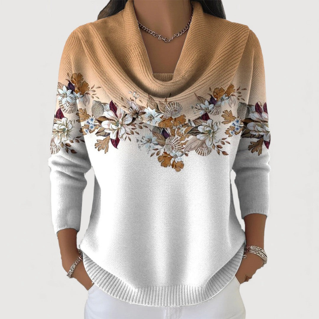 Delilaah | Floral Sweater with Soft Collar Top