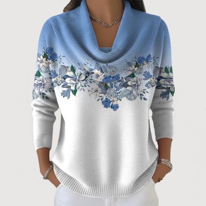 Delilaah | Floral Sweater with Soft Collar Top