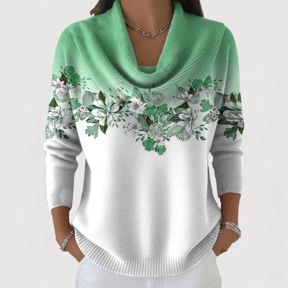 Delilaah | Floral Sweater with Soft Collar Top