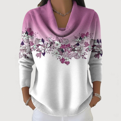 Delilaah | Floral Sweater with Soft Collar Top