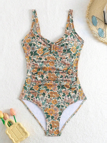 Wendy - Floral Print Halter Neck Swimsuit