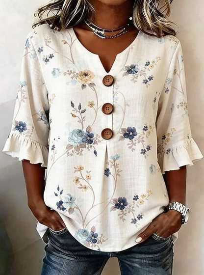 Zara | Striped Floral Bell Sleeve Blouse