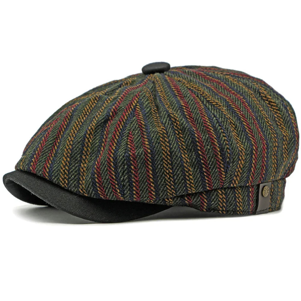 Dorian | Classic Striped Tweed Flat Cap