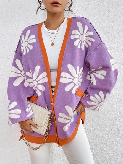 Women's Cardigan Oversized Knit Floral Print | Casual