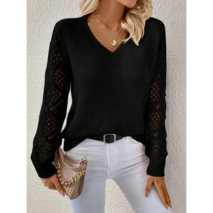 Women’s Knit Sweater V-Neck Open Sleeve | Casual
