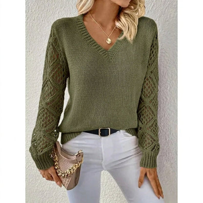 Women’s Knit Sweater V-Neck Open Sleeve | Casual