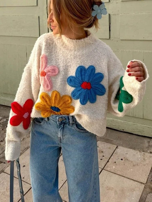 Women’s Knitted Jumper Crew Neck | Floral