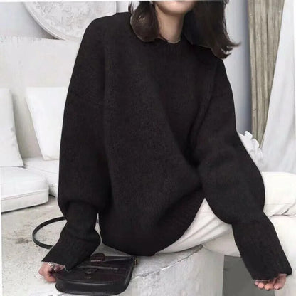 Women's Oversized Fluffy Knit Jumper with Crew Neck | Balloon Sleeves