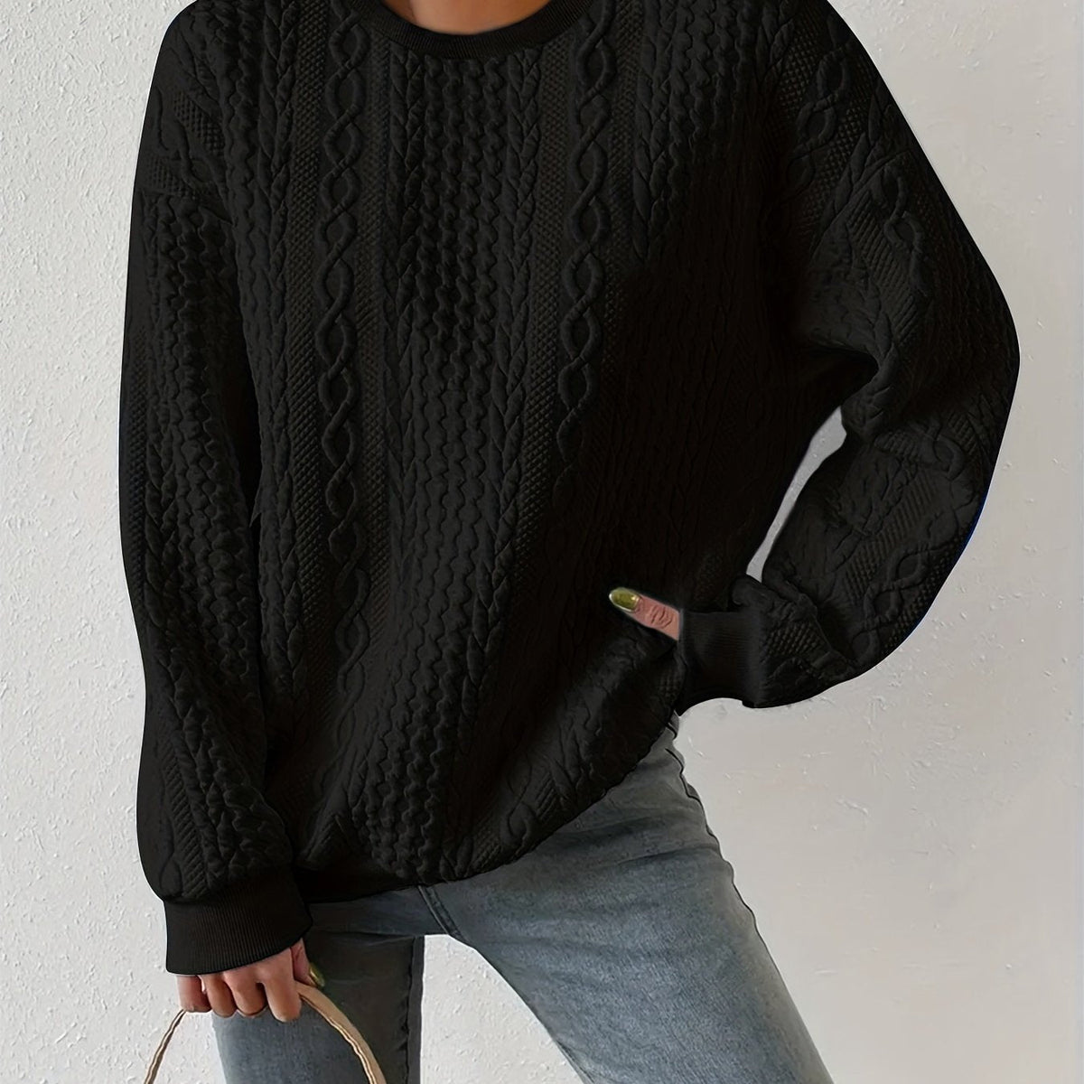 Maisie | Cable-Textured Crewneck Sweatshirt