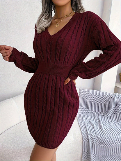 Tabitha | Cable-Knit Cinched-Waist Sweater Dress