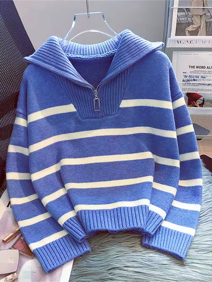 Penelope | Striped Half-Zip Collared Sweater