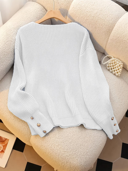 Elspeth | Button-Cuff V-Neck Jumper