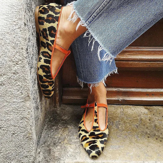 Mirabelle | Elegant Leopard T-Strap Flats