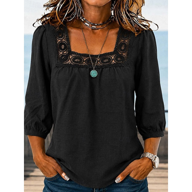 Maribeth | Lace-Trim Square Neck Blouse
