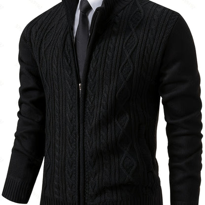Edmund | Textured Stand-Collar Zip Cardigan