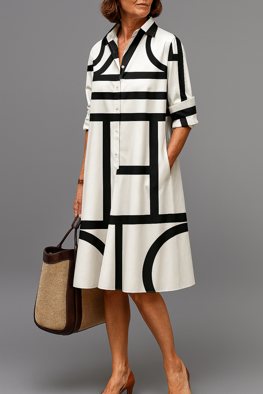 Theodora | Stylish Pattern Collar Midi Dress