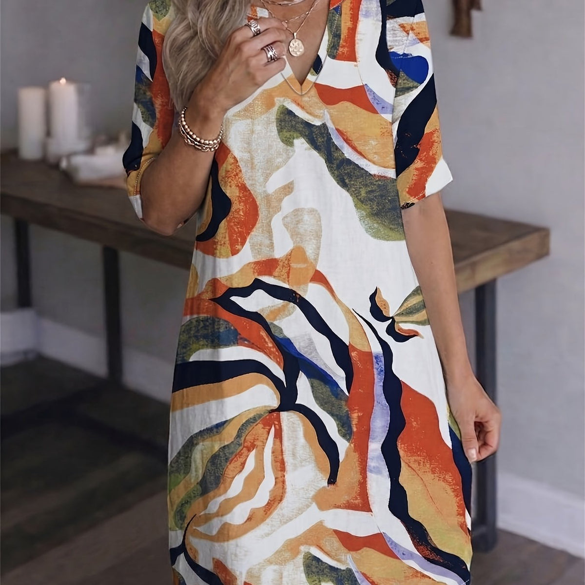 Marion | Artful Print V-Neck Dress