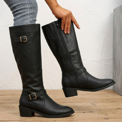 Simone | Classic Buckle Knee-High Boots