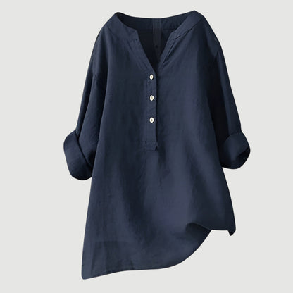 Cassia | Refined V-Neck Button-Down Shirt