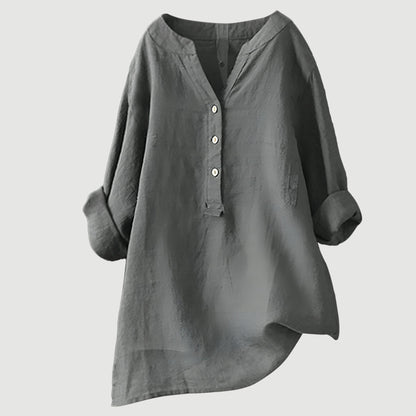 Cassia | Refined V-Neck Button-Down Shirt