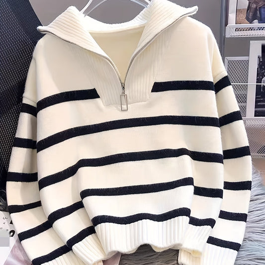 Penelope | Striped Half-Zip Collared Sweater