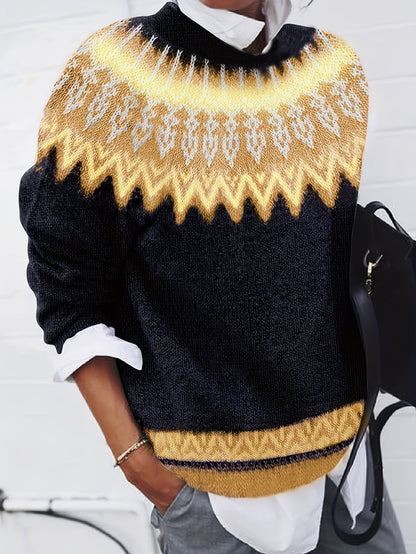 Sylvia | Chunky Jacquard Round Neck Sweater