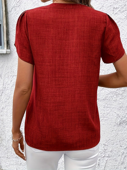 Cora | Petal-Sleeve Notched Blouse