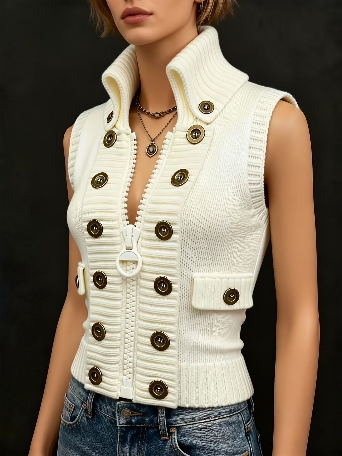 Marguerite | Structured High-Collar Zip Waistcoat