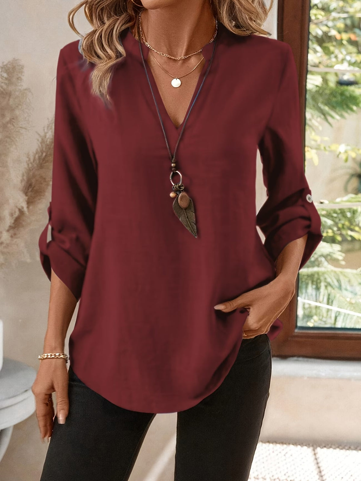 Danika | Classic V-Neck Long Sleeve Shirt