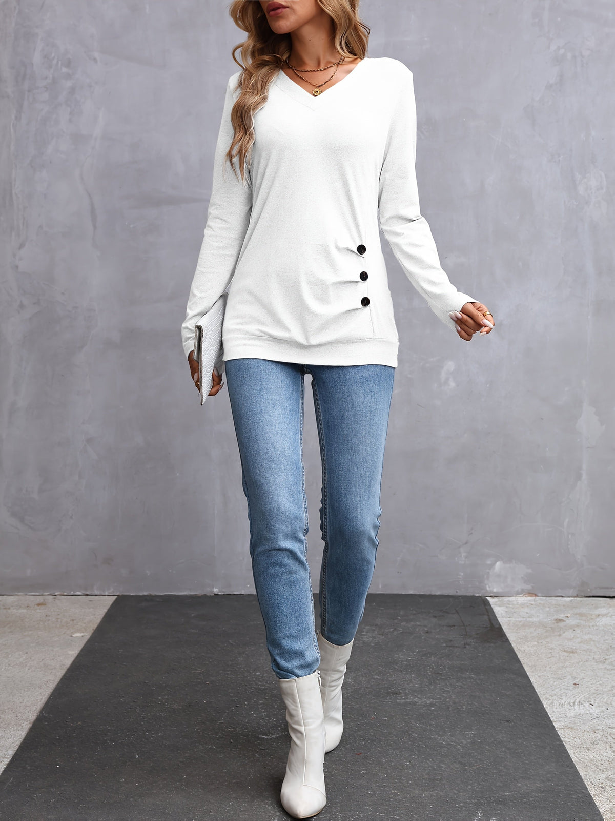 Nancy | Side-Button Long Sleeve Top